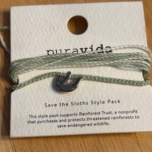 Pura Vida Sage Green Braided Cord Bracelet with Silver Sloth Charm